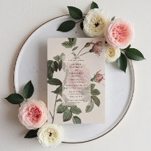 IVintage botanical rose floral wedding innvitation