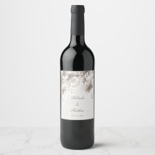 Ivory 3D Floral Roses Wedding Wine Label