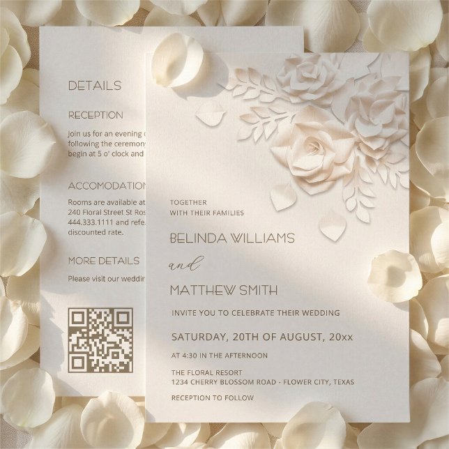 Ivory 3D Flowers All-In-One Wedding  Invitation (Creator Uploaded)