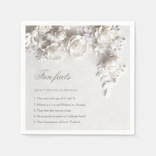 Ivory 3D Flowers Roses Fun Facts Wedding  Napkin