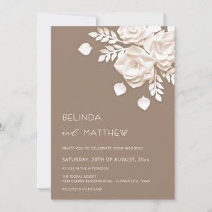 Ivory 3D Flowers Roses Minimalist Wedding  Invitation