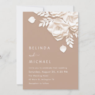 Ivory 3D Flowers Roses Minimalist Wedding Invitation