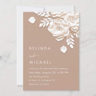 Ivory 3D Flowers Roses Minimalist Wedding Invitation