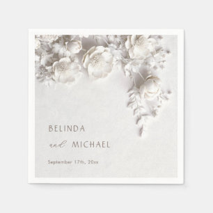 Ivory 3D Flowers Roses Minimalist Wedding Napkin