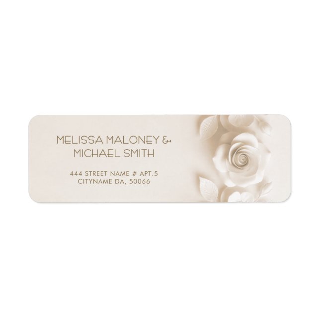 Ivory 3D Flowers Roses Wedding Return Address Label (Front)