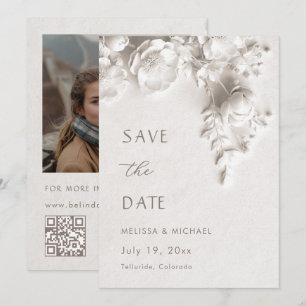 Ivory 3D Flowers Wedding Save The Date