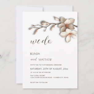 Ivory 3D Magnolia Flower Casual Wedding Invitation