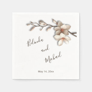 Ivory 3D Magnolia Flowers   Wedding Napkin