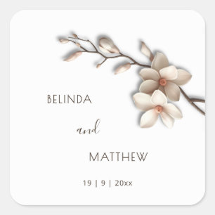Ivory 3D Magnolia Flowers   Wedding Square Sticker