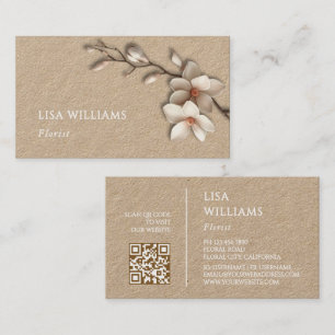 Ivory 3D Magnolia Rustic QR Code Business Card