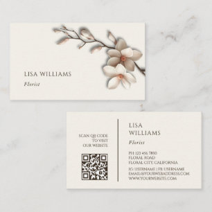 Ivory 3D Magnolia Rustic   QR Code Business Card