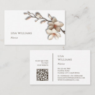 Ivory 3D Magnolia Rustic   QR Code Business Card