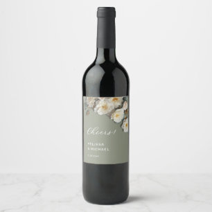 Ivory 3D Roses Wedding Cheers Wine Label
