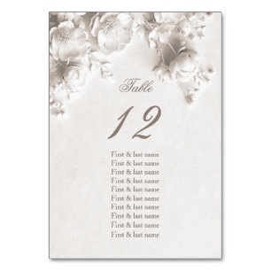 Ivory 3D Roses Wedding Guest Names Table Number
