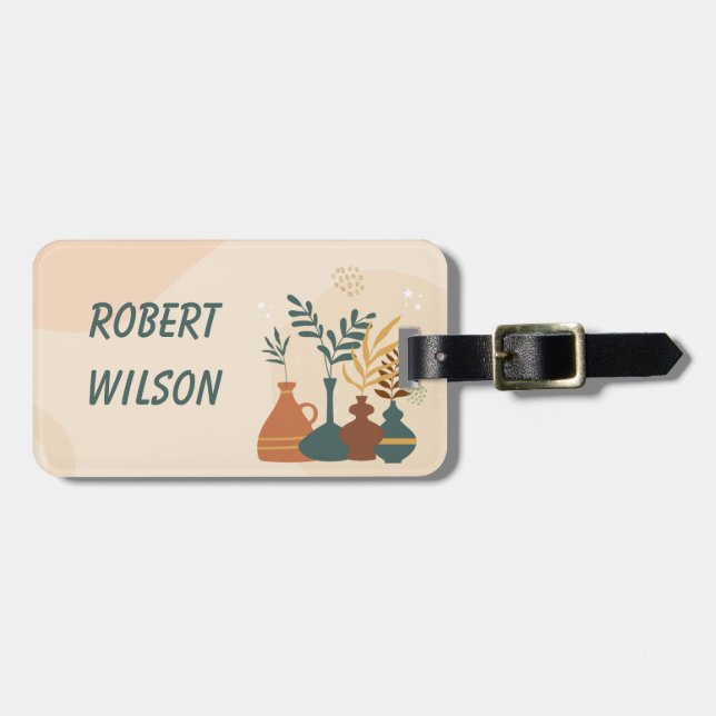 Ivory Abstract Boho Customisable Luggage Tag (Front Horizontal)