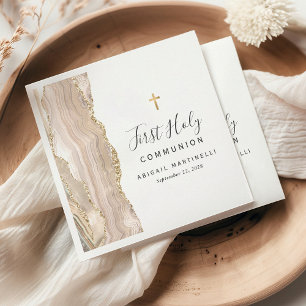 Ivory Agate Gold Glitter First Holy Communion Napkin