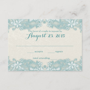 Ivory and Aqua Victorian Floral Lace Response Card