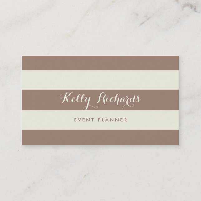 Ivory and Beaver Stripes Pattern Business Card (Front)