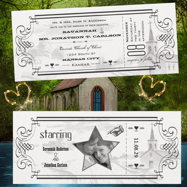 Ivory and Black Chapel Ticket Wedding Invitations (Creator Uploaded)