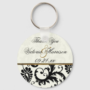 Ivory and Black Damask Wedding Favour Key Chain