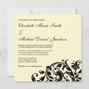 Ivory and Black Flourish Swirl Wedding Invitations
