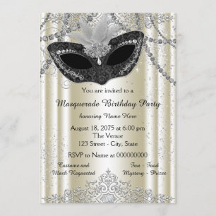 Ivory and Black Pearl Masquerade Party Invitation