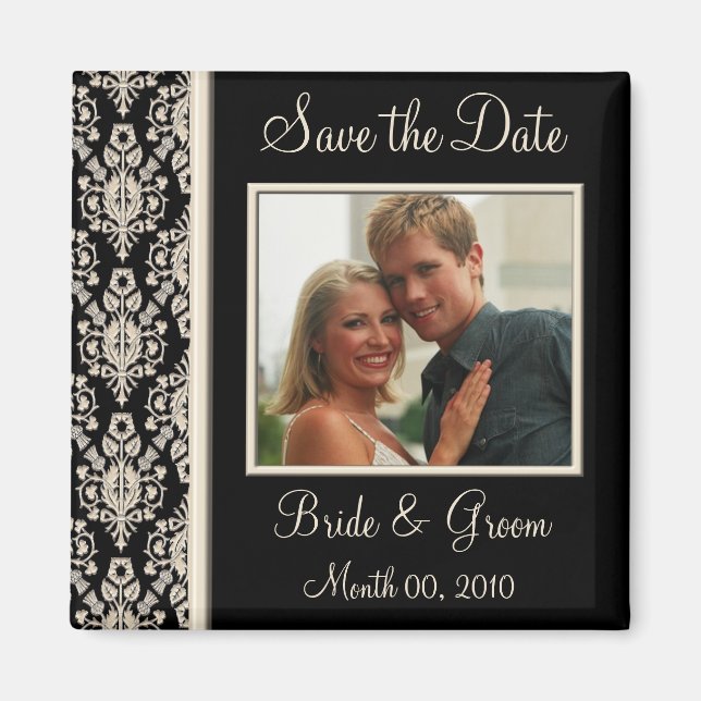 Ivory and Black Save the Date Photo Magnets (Front)