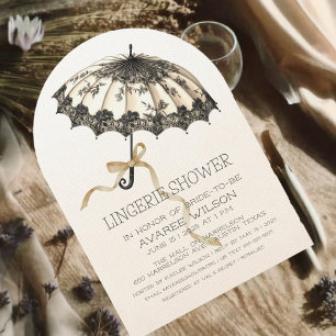 Ivory and Black Umbrella and Ribbon Bridal Shower Invitation