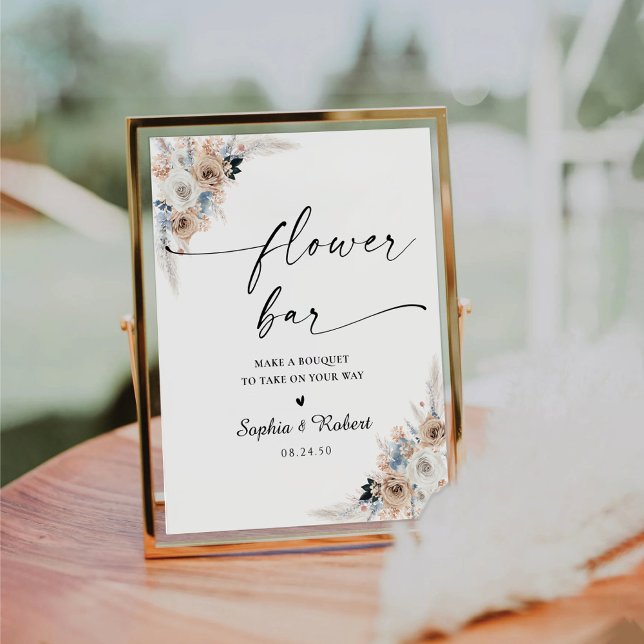 Ivory And Blue Boho Bridal Shower Flower Bar Sign (Creator Uploaded)