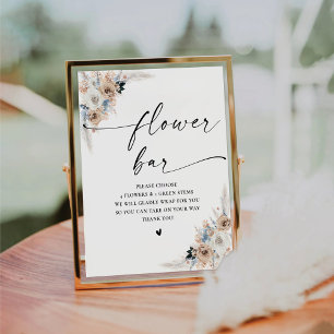 Ivory And Blue Boho Bridal Shower Flower Bar Sign