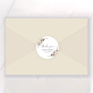 Ivory And Blue Boho Floral Baby Shower Classic Round Sticker