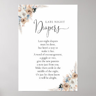 Ivory And Blue Boho Floral Baby Shower Poster