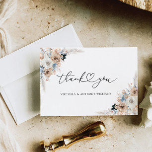 Ivory And Blue Boho Floral Bridal Shower Flat Thank You Card