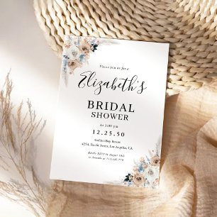 Ivory And Blue Boho Floral Bridal Shower Invitation