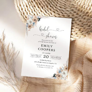 Ivory And Blue Boho Floral Bridal Shower  Invitation