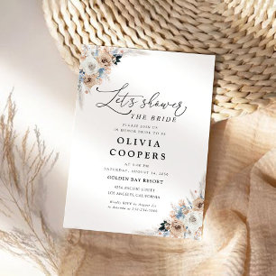 Ivory And Blue Boho Floral Bridal Shower Invitation