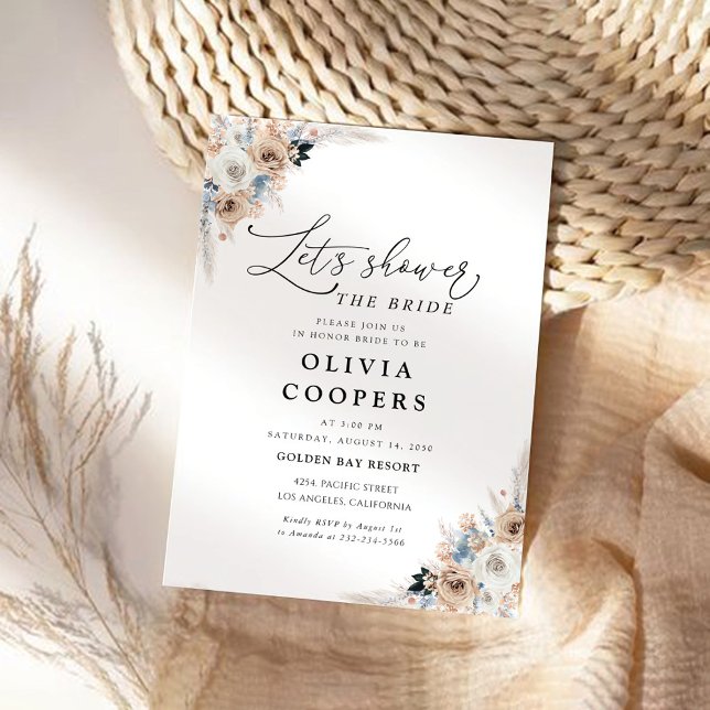 Ivory And Blue Boho Floral Bridal Shower Invitation (Creator Uploaded)