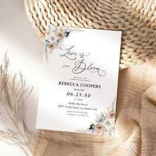 Ivory And Blue Boho Floral Bridal Shower Invitation