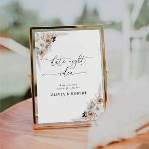 Ivory And Blue Boho Floral Date Night Idea Sign