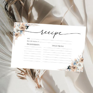 Ivory And Blue Boho Floral Large Recipe Card