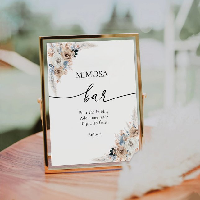Ivory And Blue Boho Floral Mimosa Bar Sign (Creator Uploaded)