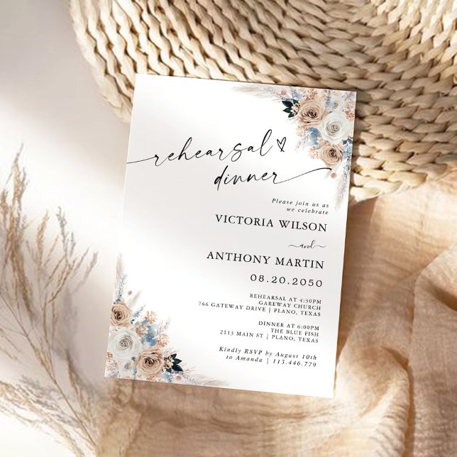 Ivory and Blue Boho Floral Rehearsal Dinner Invitation (Creator Uploaded)