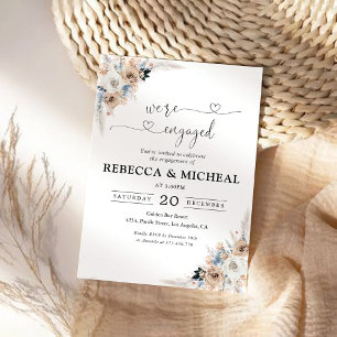 Ivory And Blue Boho Floral We are engaged Invitation
