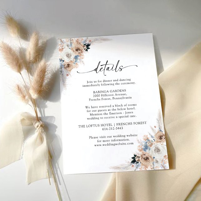 Ivory And Blue Boho Floral Wedding Details Card (Creator Uploaded)
