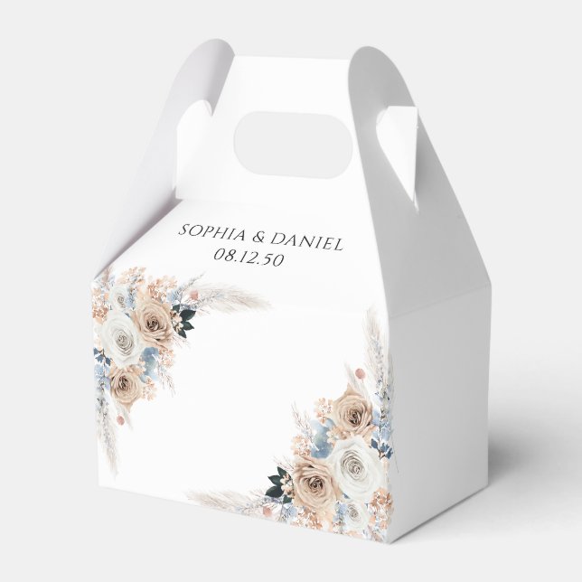 Ivory And Blue Boho Floral Wedding Favour Box (Front Side)