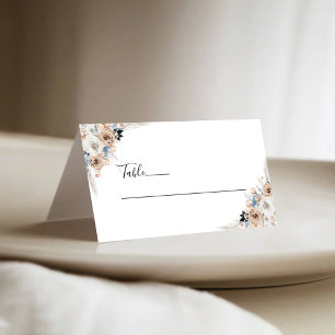 Ivory And Blue Boho Floral Wedding Folded Place Card
