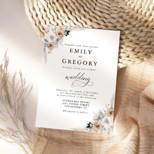 Ivory and Blue Boho Floral Wedding Invitation