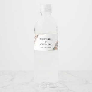 Ivory And Blue Boho Floral Wedding Water Bottle Label