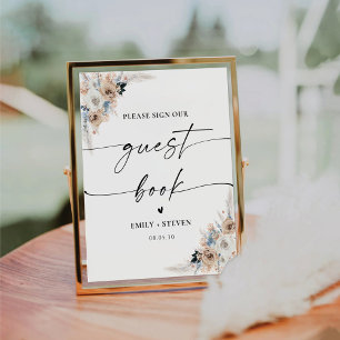 Ivory And Blue Boho Guest Book Sign
