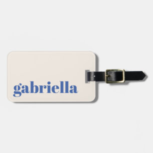 Ivory and Blue Bold Typography Personalised Name Luggage Tag